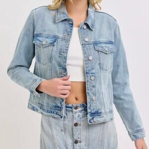 STOOSH | Medium Wash Denim Jean Jacket Button Up Coat Long Sleeve Blue | Large